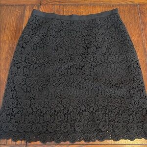 Elevenses Anthropologie Black Floral Rose Lace Skirt 12 knee length Cotton